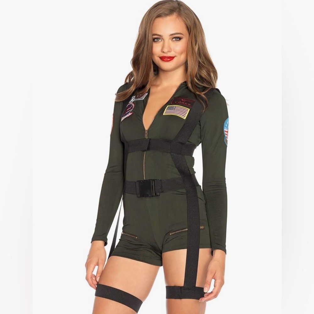 Leg Avenue Top Gun Green Flight Romper Includes the straps/patches